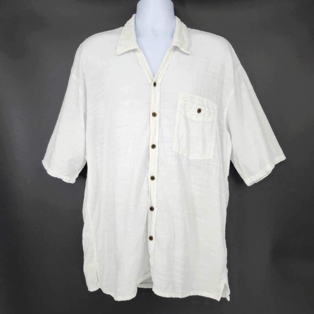 Cotton Natural Mens Camp Shirt XXL White Gauzy Resort Beachy Vacation‎ Coastal